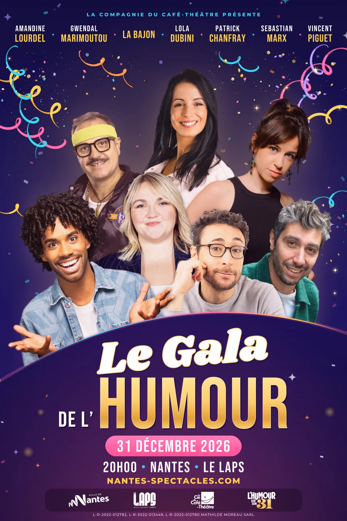 Affiche du Grand Gala de l'humour «&nbsp;L'humour sur son 31&nbsp;», réveillon du 31 décembre 2026 au LAPS à Nantes