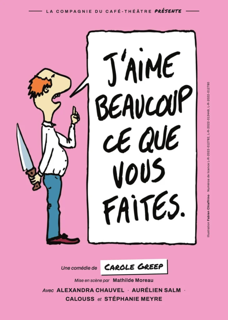 Affiche de J'aime beaucoup ce que vous faites à Nantes : un personnage cache un couteau en lançant un faux compliment