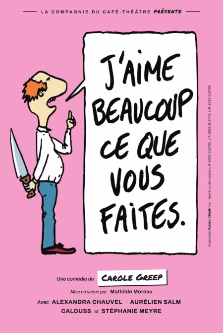 Affiche de J'aime beaucoup ce que vous faites à Nantes : un personnage cache un couteau en lançant un faux compliment